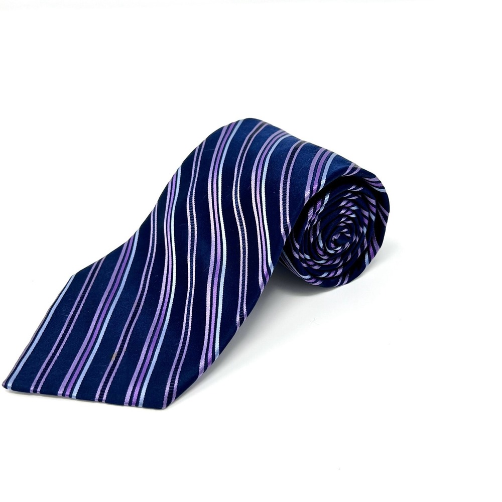 Jones New York Tie Blue Striped 100% Silk Men's Necktie